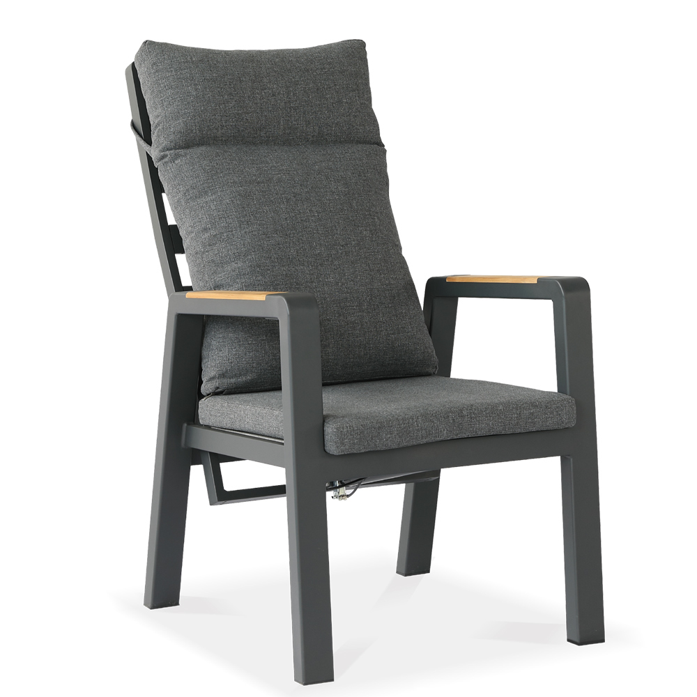 Pneumatic alum dining chair-teak armrest