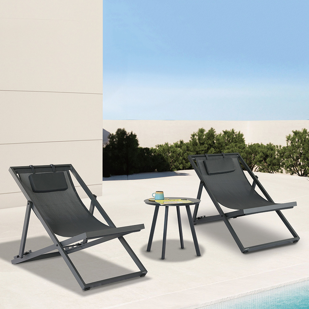3pcs foldable textilene deck chair lounge set
